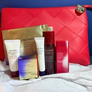 Shiseido Red Cosmetic Bag with Skincare Essentials